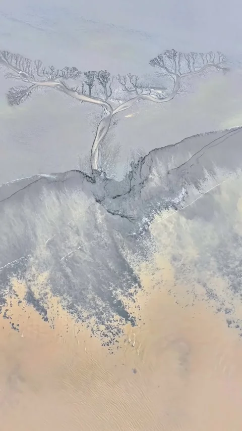 Aerial View of Tidal Tree Formations on Qiantang River Estuary China Stockbeeldmateriaal 342602500