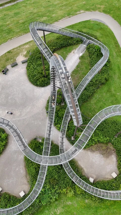 Aerial view of Tiger and Turtle sculpture Duisburg Germany Video stock 317991844