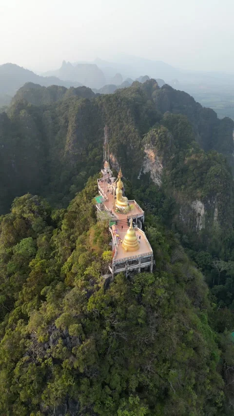 Aerial View of Tiger Cave Temple at Sunrise in Krabi, Thailand Stock Footage 335581668