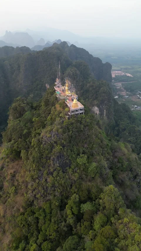 Aerial View of Tiger Cave Temple Wat Tham Suea in Krabi, Thailand Stock Footage 335581963
