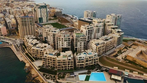 Aerial view of Tigne Point complex in  Sliema city. Malta country Stock Footage 103792442