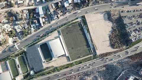 Aerial View Of Tijuana soccer fields, Suburban Zone Stock Footage 85442150
