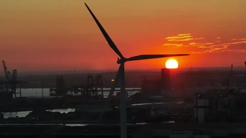 Aerial view of Tilbury Docks at sunset, United Kingdom. Stock Footage 346677341