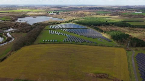 Aerial view of Tiln solar array, United Kingdom. Stock Footage 331858532