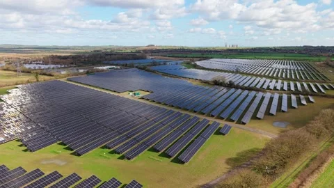 Aerial view of Tiln solar panels array, United Kingdom. Stock-Footage 331858614