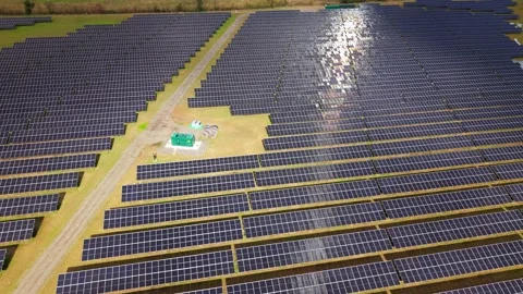Aerial view of Tiln solar power panel array, United Kingdom. Stock-Footage 331858550