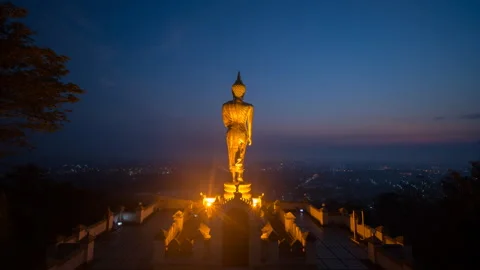 Aerial view Time Lapse of The Golden buddha in sunrise Stock Footage 228200741