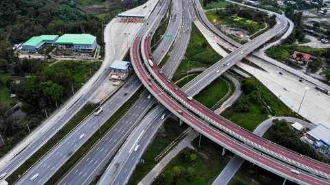 Aerial view Time-Lapse Highway that connects the city  Stock Footage 109166244