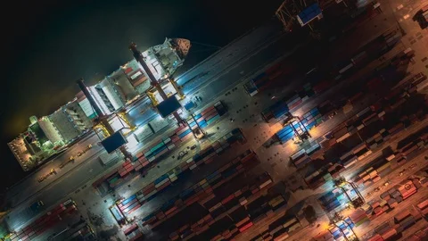 Aerial view time lapse over industrial import or export port of Thailand. Stock Footage 109064246