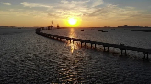 Aerial view of the time passed by the incheon bridge in South Korea Stock Footage 114600635