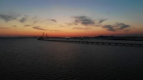 Aerial view of the time passed by the incheon bridge in South Korea Stock Footage 114600832