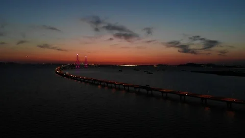 Aerial view of the time passed by the incheon bridge in South Korea Stock Footage 114600864