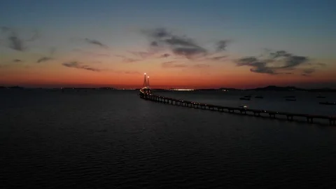 Aerial view of the time passed by the incheon bridge in South Korea Stock Footage 114600959
