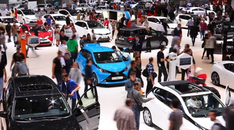 Aerial view Timelapse of Auto Salon De Geneve 2014 Stock Footage 36713859