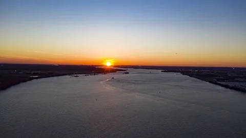 Aerial View Timelapse of Sunset over the Delaware River Stock Footage 144592285