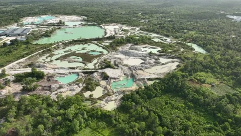 Aerial View of Tin Mining Environmental Impact in Belitung Indonesia Stock Footage 327848719