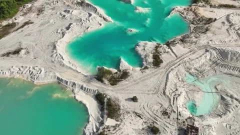 Aerial View of Tin Mining Landscape with Blue Lake Indonesia Stock-Footage 327844594