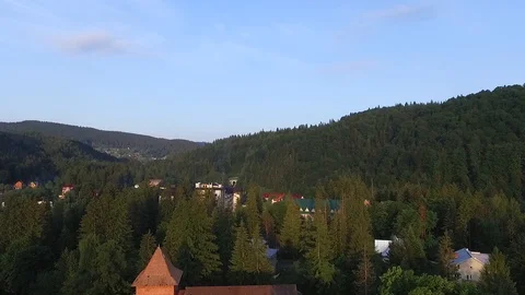 Aerial view of tiny town in Carpathians Stock Footage 114180800