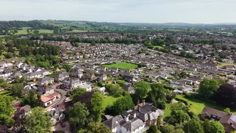 Aerial View of Tiverton Town, Devon, England, UK Stock Footage 337862216