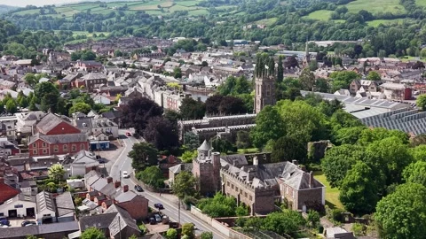 Aerial View of Tiverton Town, Devon, England, UK Stock Footage 337863186