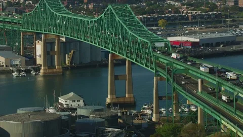 Aerial view Tobin Memorial bridge Boston Massachusetts USA Vidéo 83873770