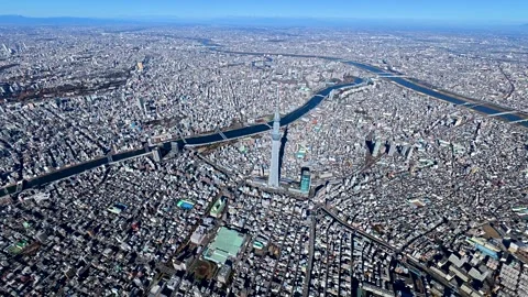 Aerial View of Tokyo Skytree and Sumida River, Tokyo, Japan Stock-Footage 343807698