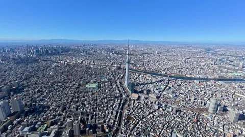 Aerial View of Tokyo Skytree, Sumida River and Tokyo Cityscape, Japan Stock-Footage 343806339