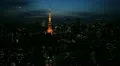 Aerial View of Tokyo Tower in Japan, Zeppelin at dusk over Tokyo Skyline HD Footage