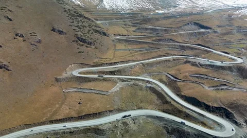 Aerial View of the Too-Ashuu Pass Switchbacks, Kyrgyzstan Stock Footage 340922143