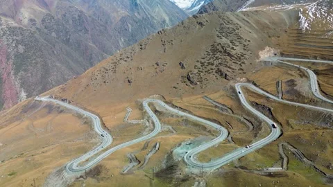 Aerial View of Too-Ashuu Pass. The Bishkek–Osh Highway, Kyrgyzstan Stock Footage 340922364