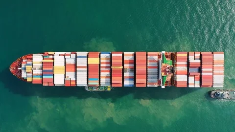 Aerial view on the top of the cargo ship and export business, logistics and sea  Stock Footage 111325944