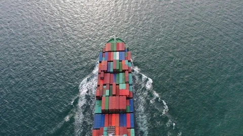 Aerial view on the top of the cargo ship and export business, logistics and sea  Stock-Footage 111330500