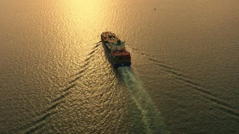 Aerial view on the top of the cargo ship carrying out export and import Stock Footage 111331264
