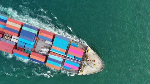 Aerial view on the top of the cargo ship and export business, logistics and sea  動画素材 111430824