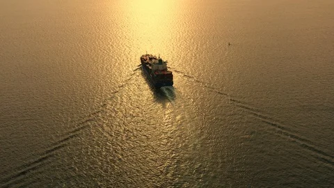 Aerial view on the top of the cargo ship carrying out export and import business Stock Footage 111430942