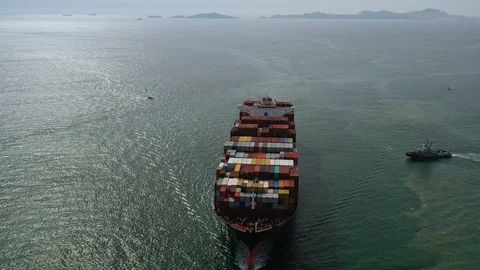 Aerial view on the top of the cargo ship carrying out export and import Stock Footage 112063671