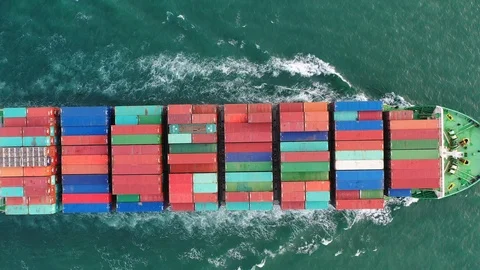 Aerial view on the top of the cargo ship carrying out export and import Stock-Footage 112064267