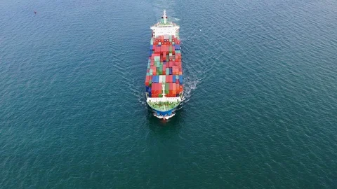 Aerial view on the top of the cargo ship carrying out export and import Stock Footage 112064690