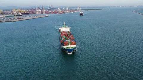 Aerial view on the top of the cargo ship carrying out export and import  Stock Footage 112397245