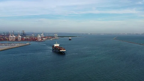 Aerial view on the top of the cargo ship carrying out export and import  Stock Footage 112993365