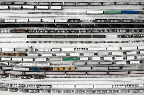 Aerial view from the top Classification marshalling yard trains Stock Photos