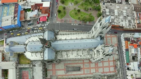 Aerial view, top down, of the Basílica del Voto Nacional, Stock Footage 146353079