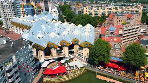 Aerial view from top to down of the cube houses in Rotterdam 4k Stock Footage 237094500