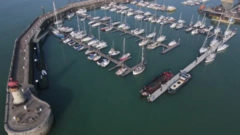 Aerial view top down fly over of Ramsgate Marina Stock Footage 234510415