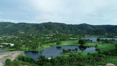 Aerial view Top down of the green golf course in Thailand Stock Footage 154703862