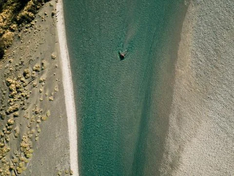 Aerial view top down New Zealand Haast river Stock Photos