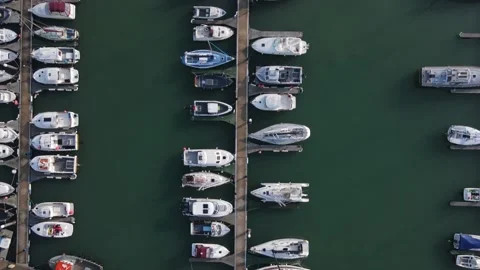 Aerial view top down overhead view of boats in Ramsgate Marina Stock Footage 234510396
