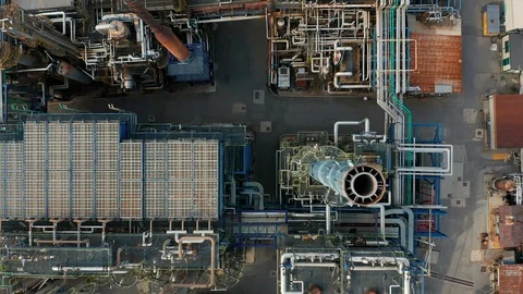 Aerial view. Top down view over oil refinery or chemical factory Stock Footage 120251396