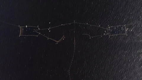 Aerial view, top down view, herring fishing nets in the Baltic Sea. Stock Footage 279663919