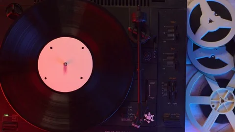 Aerial view top down onto a vinyl record Stock-Footage 85350514